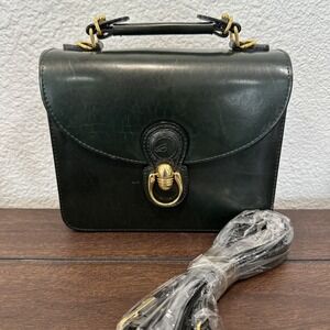 PRISTINE VTG Horse Emblem Leather Crossbody Bucket Equestrian 8x9 Dark Green